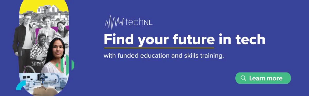 techNL banner: Find your future in tech, with funded education and skills training